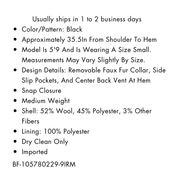 🎉HP🎉Kenneth Cole NY Women’s Wool Blend Black Parka - Picture 7 of 8